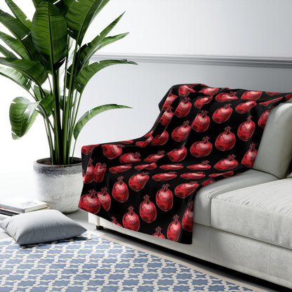 Bright Red Pomegranate Sketch - Jewish Judaism Israel Israeli Heritage - Sherpa Fleece Blanket - by Far Out Prints & Co.