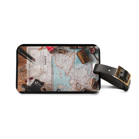 Euro Trip World Map | Premium Acrylic and Leather Luggage Tag | by Far Out Prints & Co