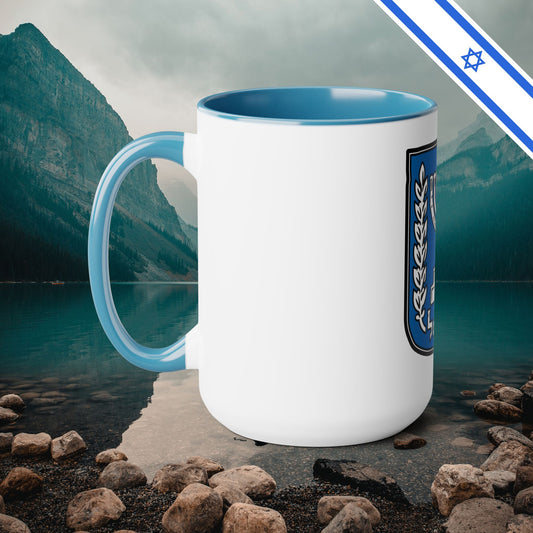 Emblem of Israel Israeli Hebrew Judaica Two-Tone Coffee Mugs, 15oz - by Far Out Prints & Co.