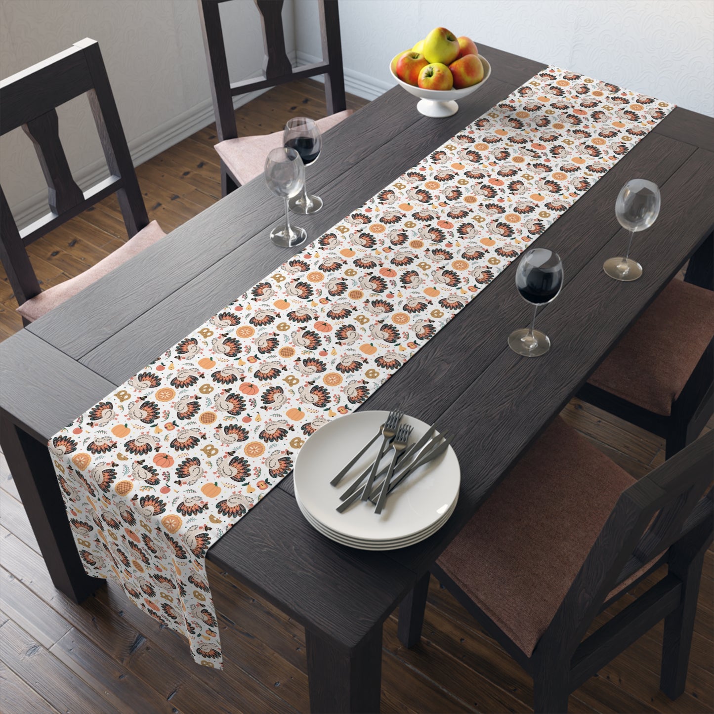 Turkey Love Pattern | Thanksgiving Festive Holiday Themed | Table Runner | by Far Out Prints & Co.