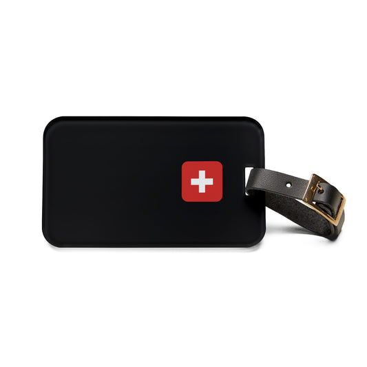 Swiss Flag | Premium Acrylic and Leather Luggage Tag | by Far Out Prints & Co