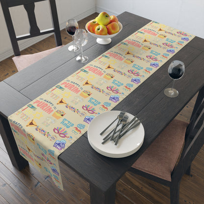 Happy Purim Pattern | Israel Israeli Judaism Judaica Jewish Holiday Themed | Table Runner | by Far Out Prints & Co.