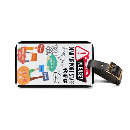 Dear Airport Staff Thank You Multilingual | Premium Acrylic and Leather Luggage Tag | by Far Out Prints & Co