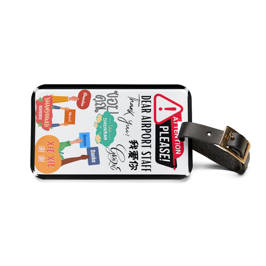 Dear Airport Staff Thank You Multilingual | Premium Acrylic and Leather Luggage Tag | by Far Out Prints & Co