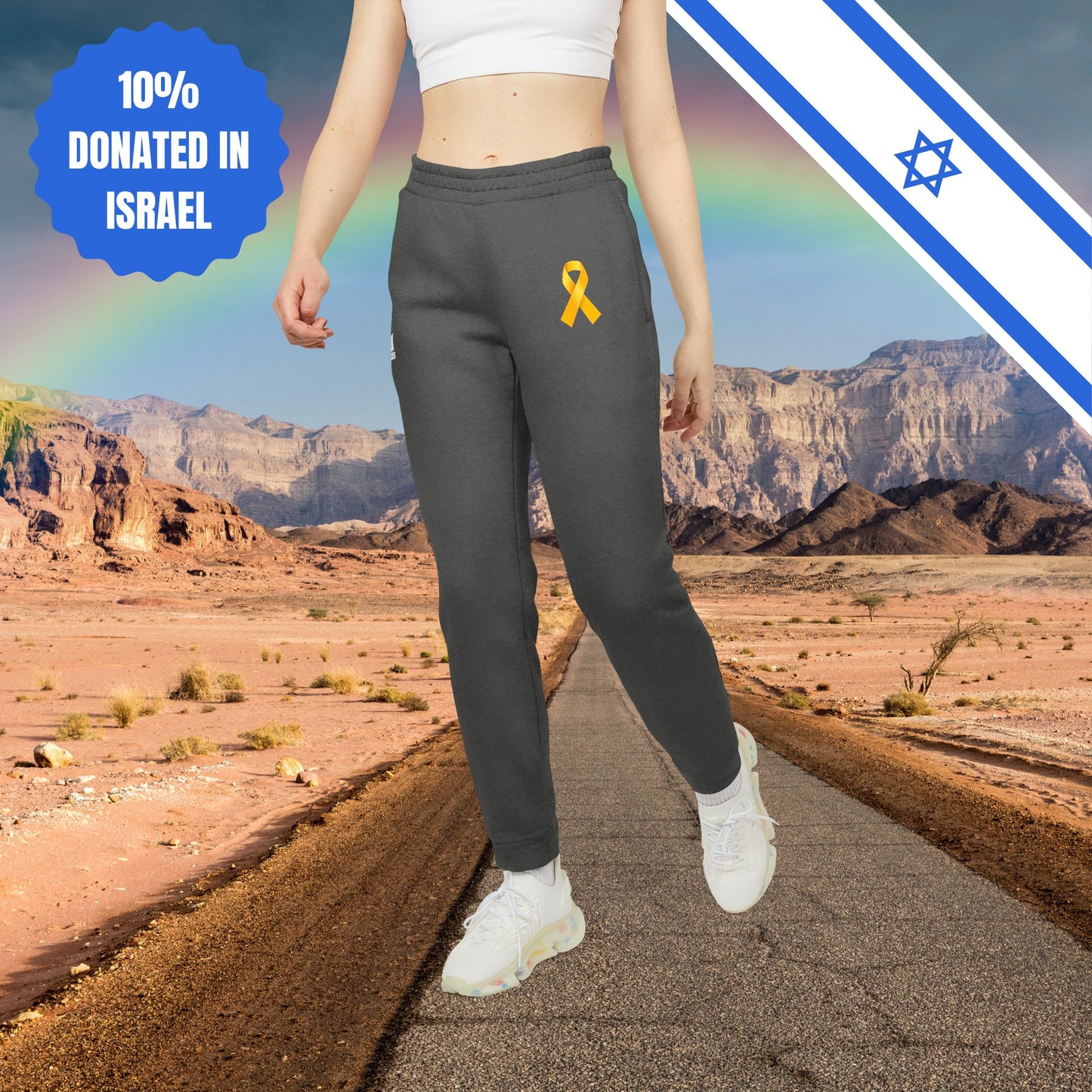 Yellow Ribbon Unisex Fleece Joggers Sports Pyjama Pants House Pants Sport Pants Athleisure Israel Israeli Hebrew Jewish Stand With Us