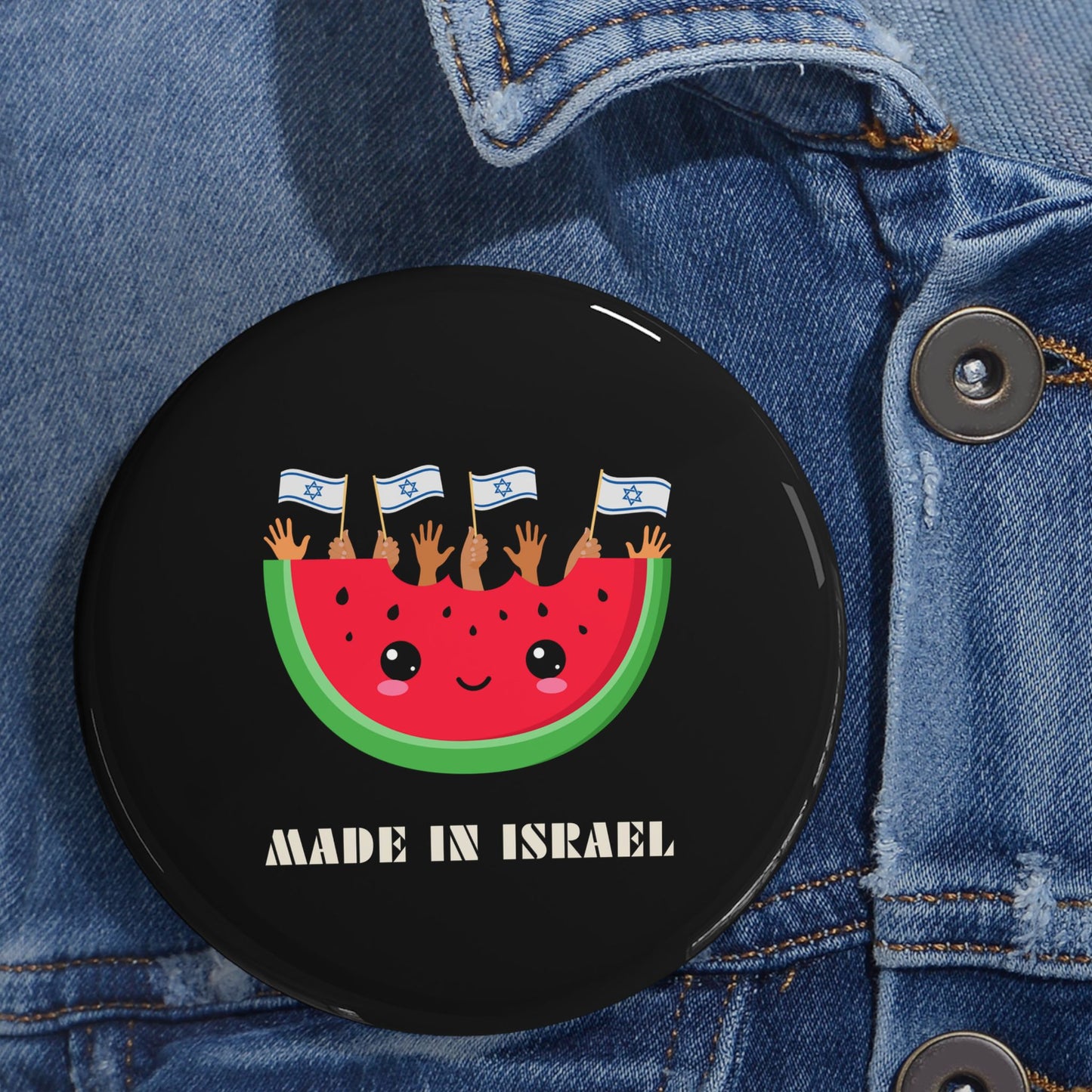 Made in Israel Watermelon - Pin Buttons Pins - Israel Israeli Jewish Judaism Judaica - by Far Out Prints & Co.