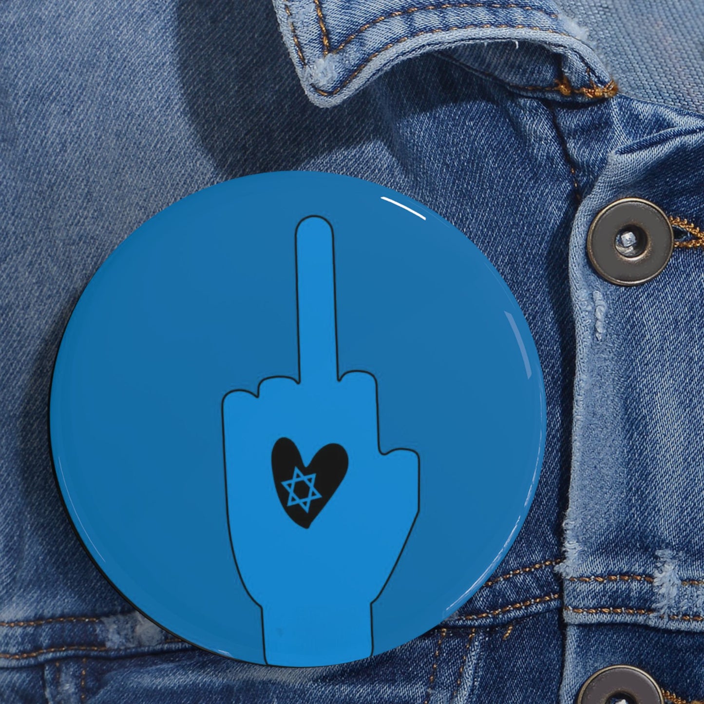 Blue Bloody Hands Middle Finger - Pin Buttons Pins - Israel Israeli Jewish Judaism Judaica - by Far Out Prints & Co.