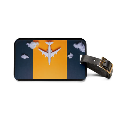 Plain Plane Yellow Blue Design Premium Acrylic and Leather Luggage Tag | by Far Out Prints & Co