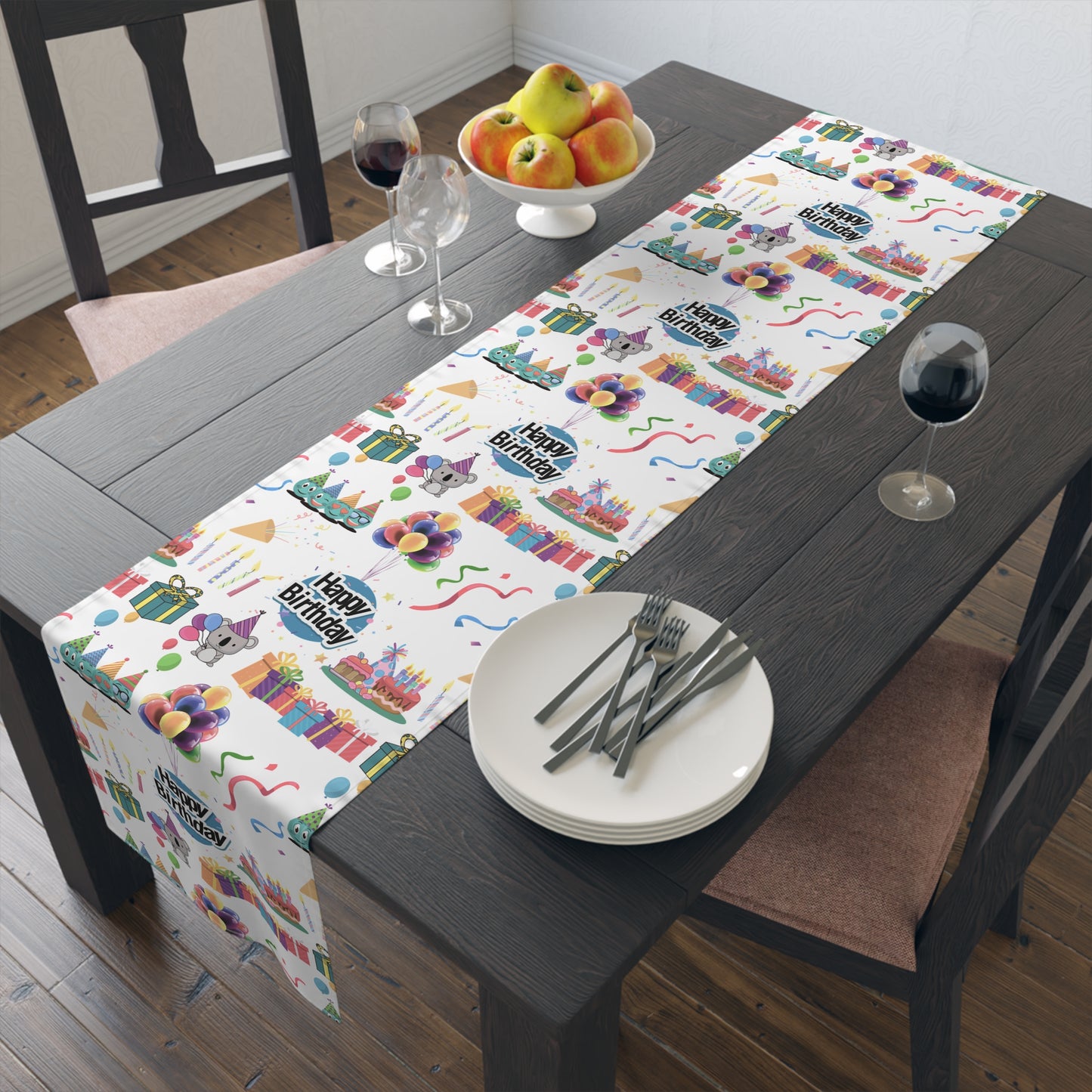 Happy Birthday Cake and Fun Pattern | Table Runner | Far Out Prints & Co.