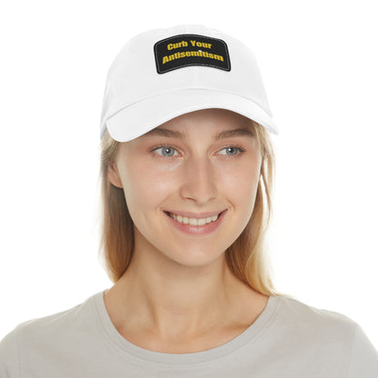 Curb Your Antisemitism Dad Hat with Leather Patch - Stand Against Hate And Discrimination - Israel Israeli Jewish Judaism