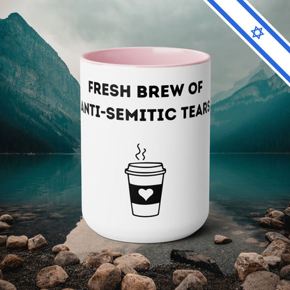 Fresh Brew of anti-Semitic Tears - Two-Tone Coffee Mugs, 15oz - Cafe Lovers - Far Out Prints & Co.