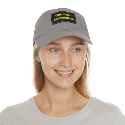 Curb Your Antisemitism Dad Hat with Leather Patch - Stand Against Hate And Discrimination - Israel Israeli Jewish Judaism