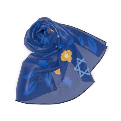 Dark Blue Flowers and Star of David | Jewish Judaism Judaica Israel Israeli Art | Poly Scarf | by Far Out Prints & Co