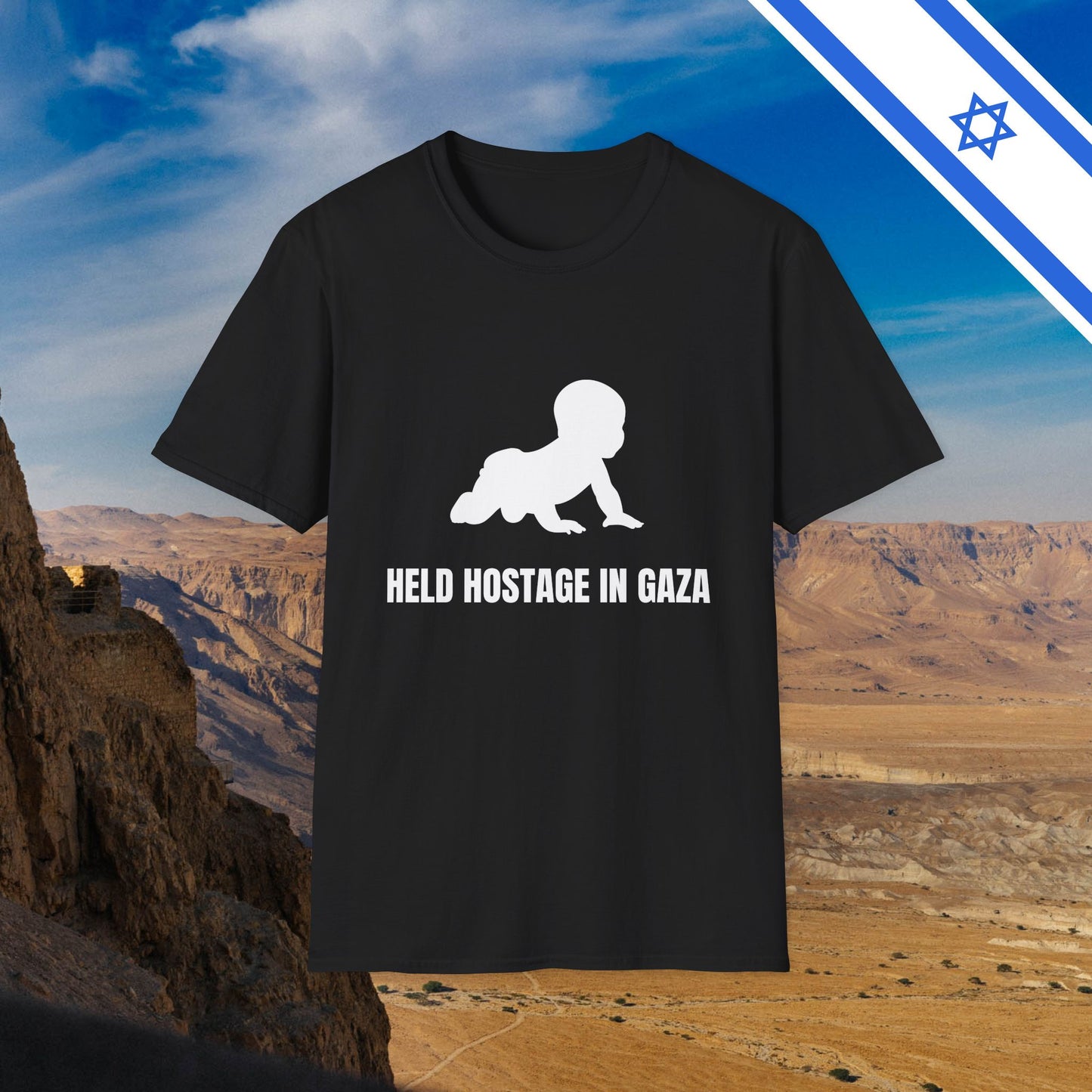 A BABY is held HOSTAGE in GAZA - T-Shirt - Israel Israeli Jewish Judaism Zionist Bring Them Home - by Far Out Prints & Co.