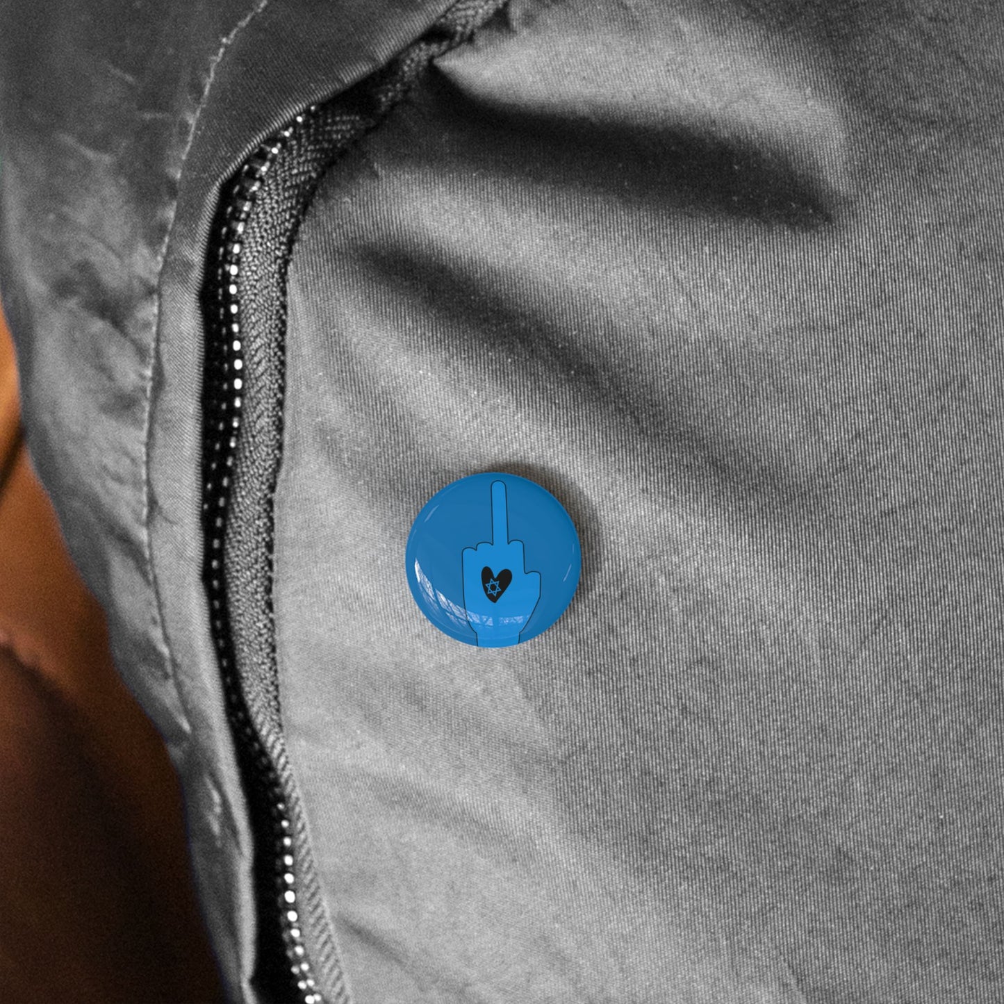 Blue Bloody Hands Middle Finger - Pin Buttons Pins - Israel Israeli Jewish Judaism Judaica - by Far Out Prints & Co.