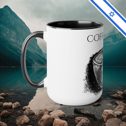 Coffee First - Two-Tone Coffee Mugs, 15oz - Cafe Lovers - Far Out Prints & Co.
