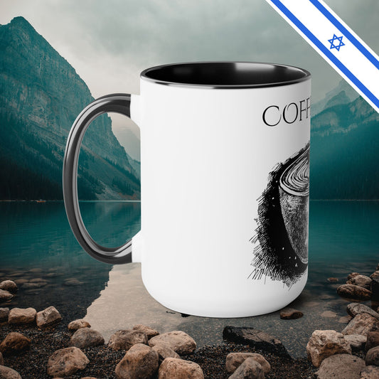 Coffee First - Two-Tone Coffee Mugs, 15oz - Cafe Lovers - Far Out Prints & Co.