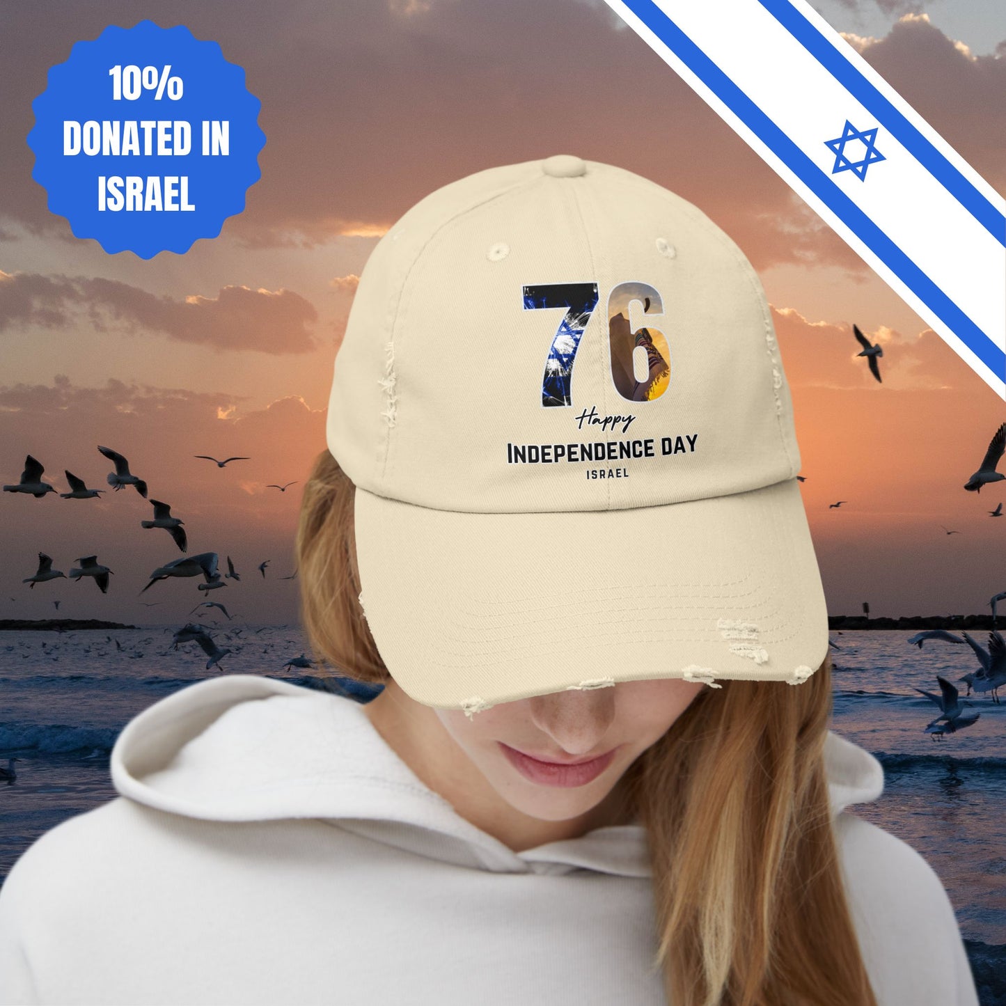 76 Independence Day Israel Hat for Him or Her Unisex Distressed Cap Gift Israel Jewish Present Judaism Israeli Zionist Zionism Cap