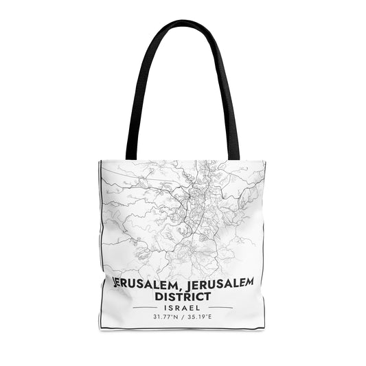 Map of Jerusalem |  Hebrew Israel Judaica Jewish Israeli | Tote Bag (AOP) | Far Out Prints & Co.