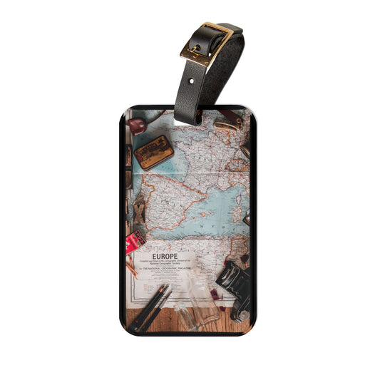 Euro Trip World Map | Premium Acrylic and Leather Luggage Tag | by Far Out Prints & Co