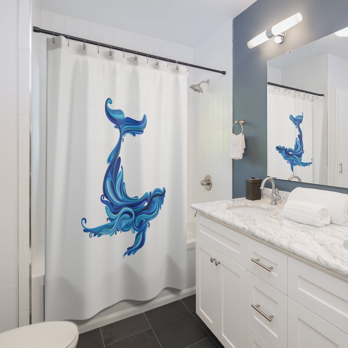 Shower Curtains: Blue Whale Design, Marine Life Inspired Bathroom Decor, Perfect Gift for Ocean Lovers | Far Out Prints & Co.