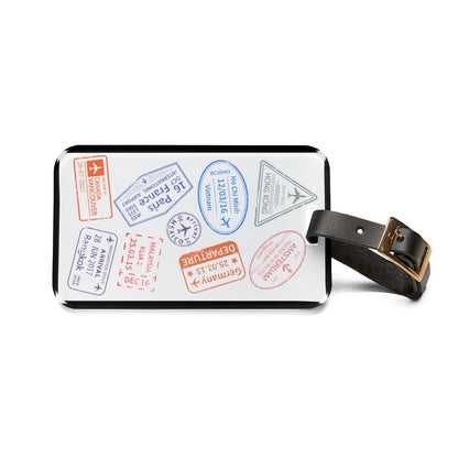 Stamped Passport Pages | Premium Acrylic and Leather Luggage Tag | by Far Out Prints & Co
