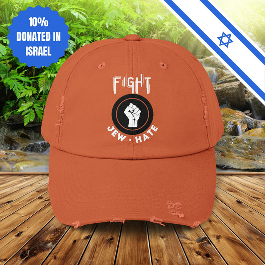 Fight Jew Hate - Unisex Distressed Cap Hats - Jewish Judaism Israel Israeli Zionist Zionism Stand With Us Fight Hate - Far Out Prints & Co.