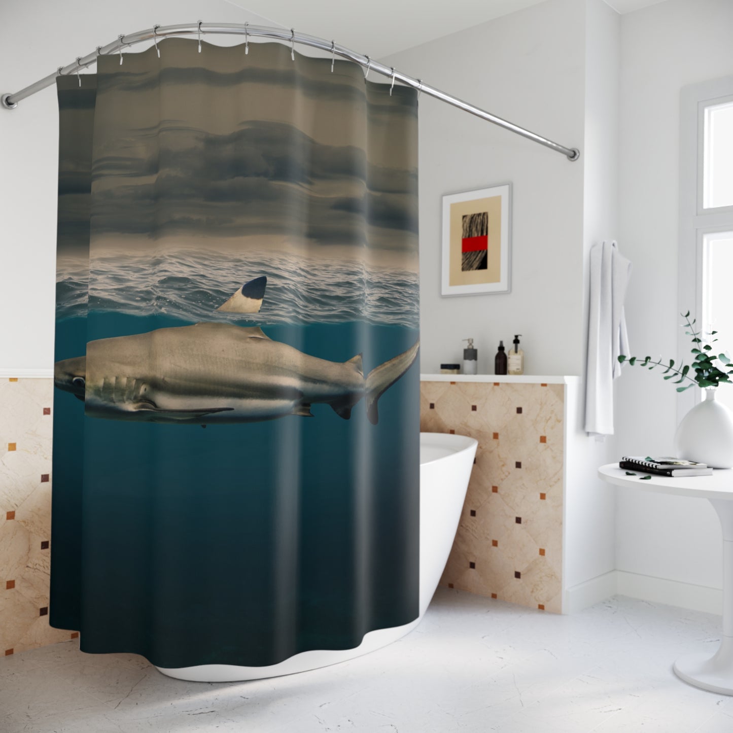 Shower Curtains, Stunning Shark Deep Artwork, Perfect for Ocean-themed Bathroom Decor, Excellent Gift for Nature Lovers