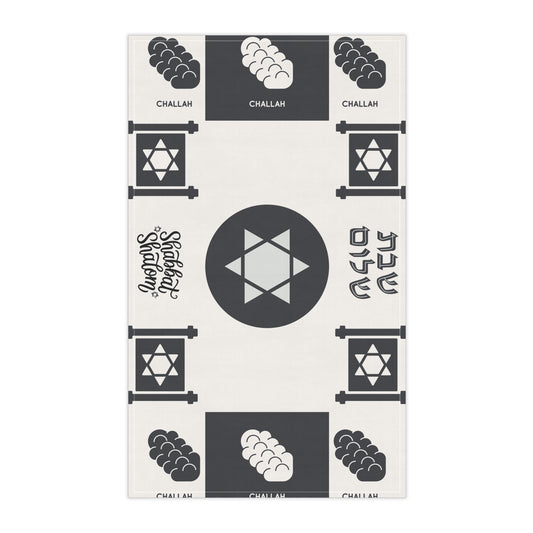 Shabbat Shalom Black and White Checkers | Challah Cover | Yom Tov Jewish Table Modern Judaica Cool Judaism Gifts Sabado Shabbos Sabbath Set