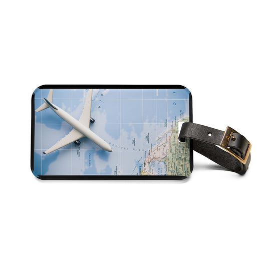 Plane World Map Premium Acrylic and Leather Luggage Tag | by Far Out Prints & Co