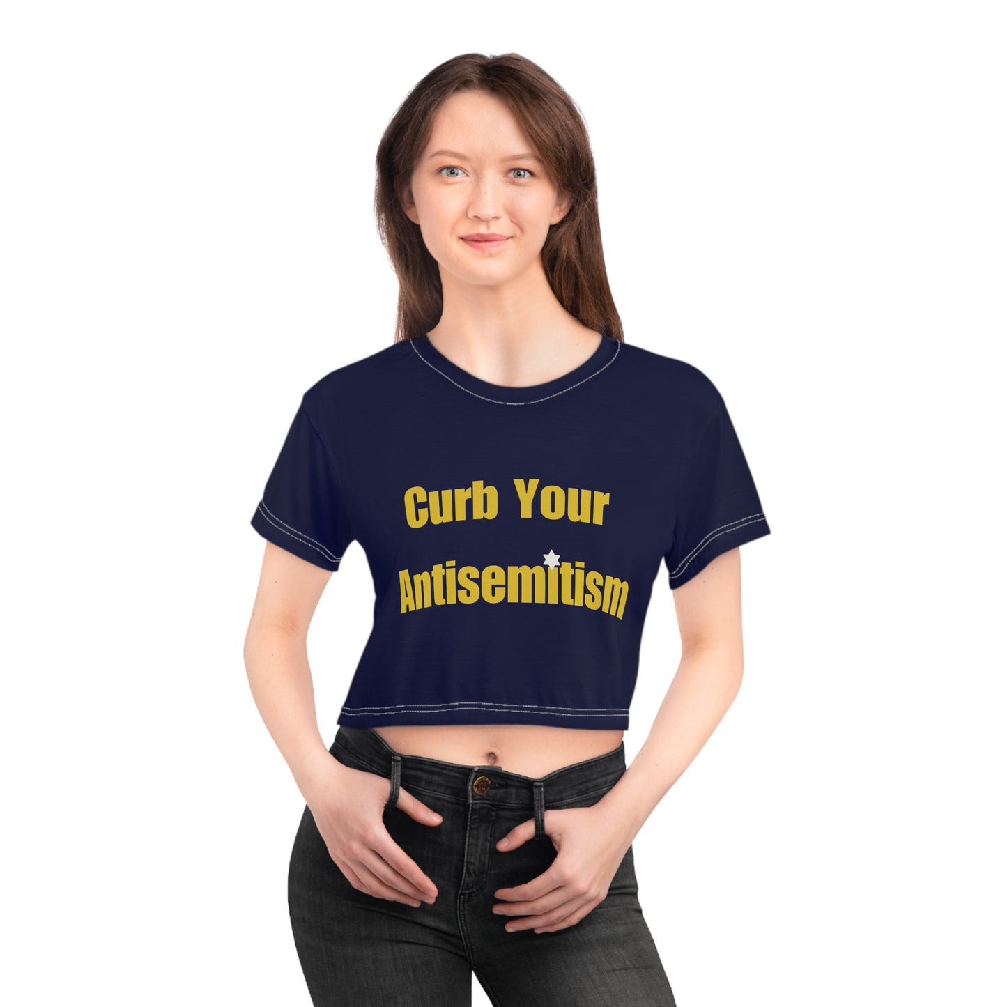 Curb Your Antisemitism Crop Top Tee - Stand Against Hate And Discrimination - Israel Israeli - by Far Out Prints & Co.
