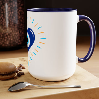 Evil Eye Heart Ain Ha'Ra - Two-Tone Coffee Mugs, 15oz - Cafe Lovers - Far Out Prints & Co.