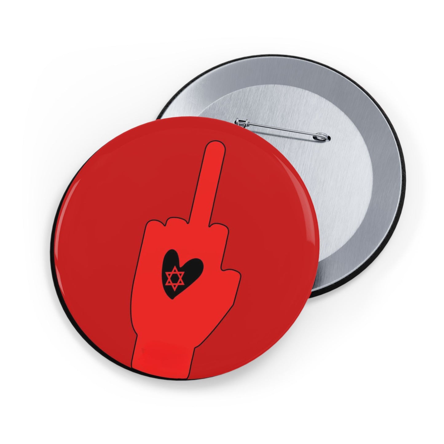 Red Bloody Hands Middle Finger - Pin Buttons Pins - Israel Israeli Jewish Judaism Judaica - by Far Out Prints & Co.