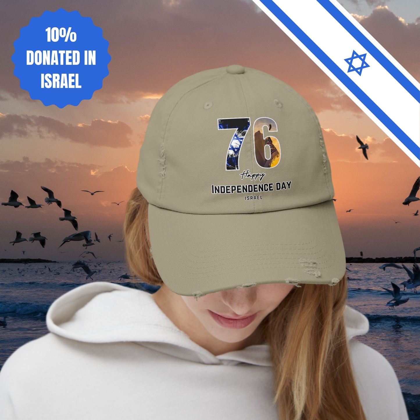 76 Independence Day Israel Hat for Him or Her Unisex Distressed Cap Gift Israel Jewish Present Judaism Israeli Zionist Zionism Cap