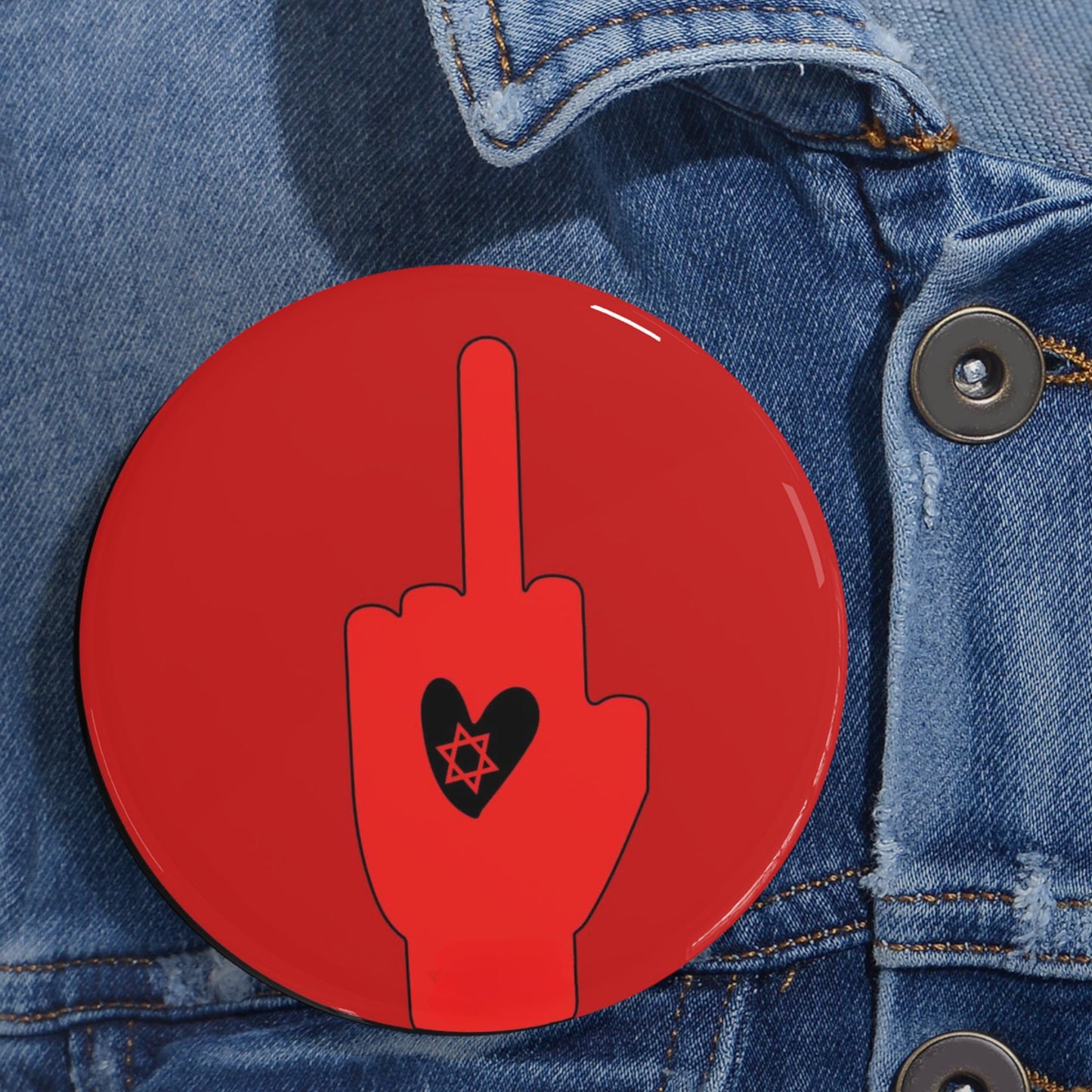 Red Bloody Hands Middle Finger - Pin Buttons Pins - Israel Israeli Jewish Judaism Judaica - by Far Out Prints & Co.
