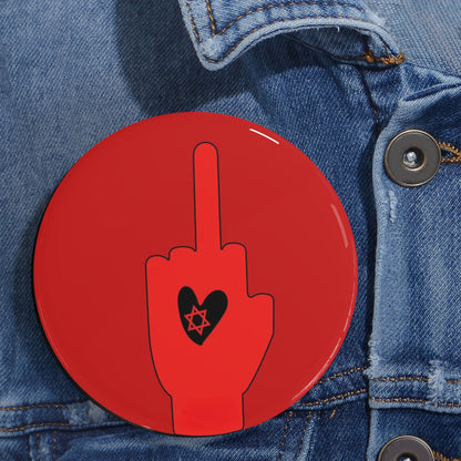 Red Bloody Hands Middle Finger - Pin Buttons Pins - Israel Israeli Jewish Judaism Judaica - by Far Out Prints & Co.