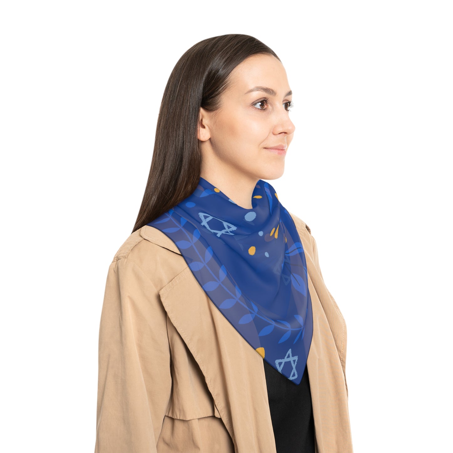 Dark Blue Flowers and Star of David | Jewish Judaism Judaica Israel Israeli Art | Poly Scarf | by Far Out Prints & Co