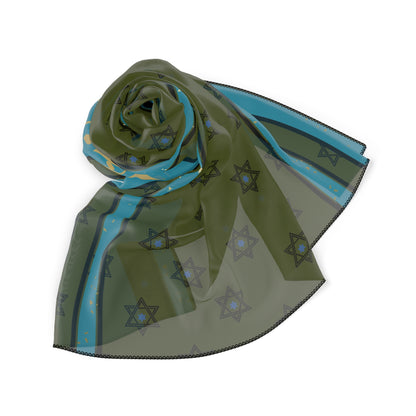 Olive Green and Turquoise Israel Star of David Poly Scarf, Shawl, Jewish Judaica Israeli Gift Present for Him Her by Far Out Prints & Co.