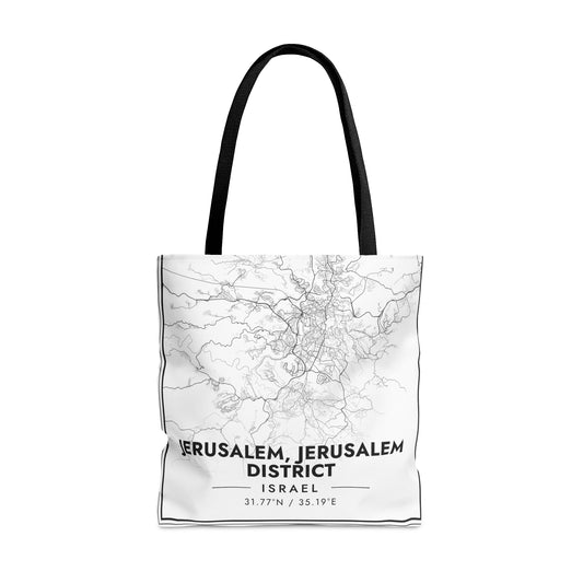 Map of Jerusalem |  Hebrew Israel Judaica Jewish Israeli | Tote Bag (AOP) | Far Out Prints & Co.