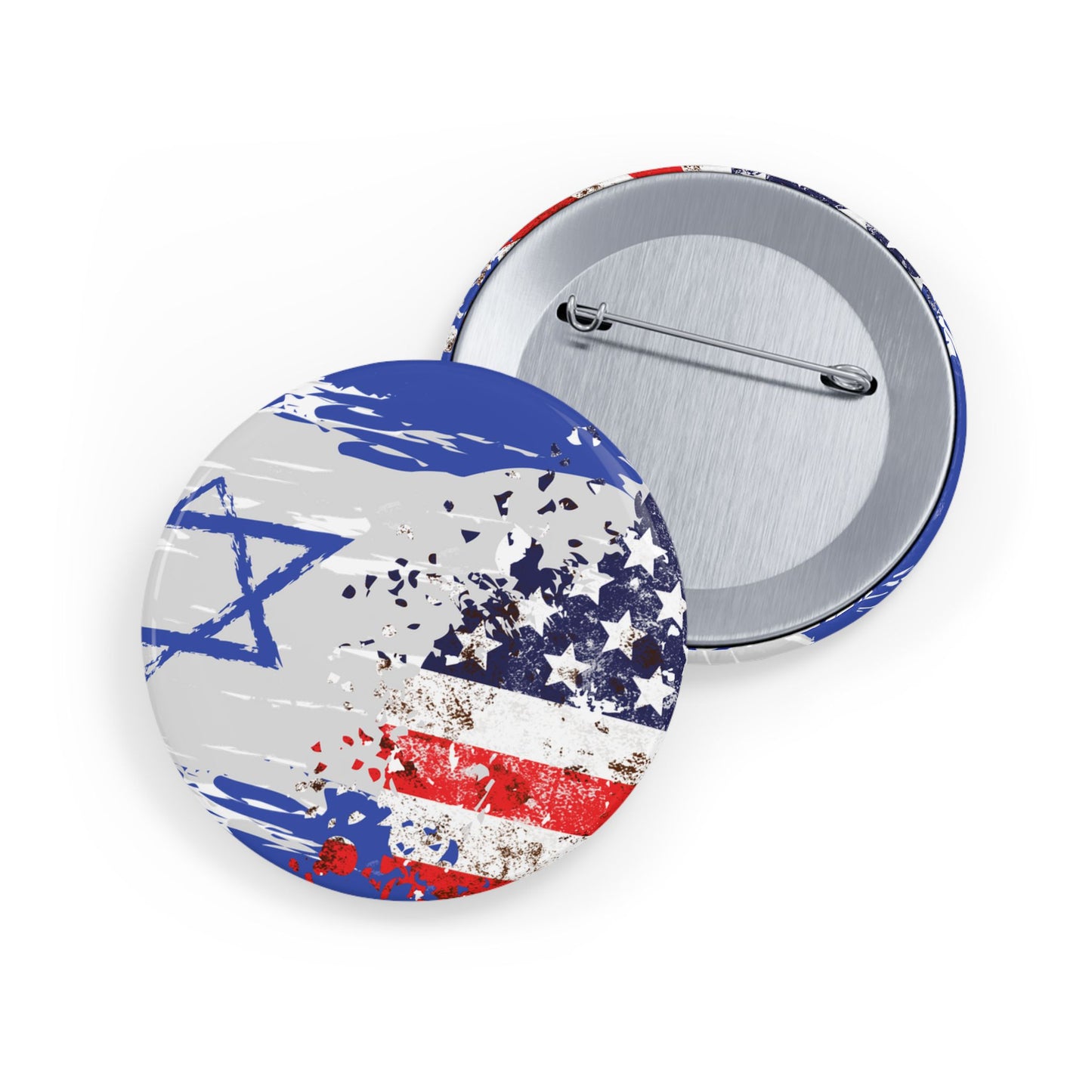 Israel USA Flag Round Pins by Far Out Prints & Co.