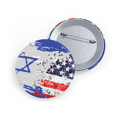 Israel USA Flag Round Pins by Far Out Prints & Co.