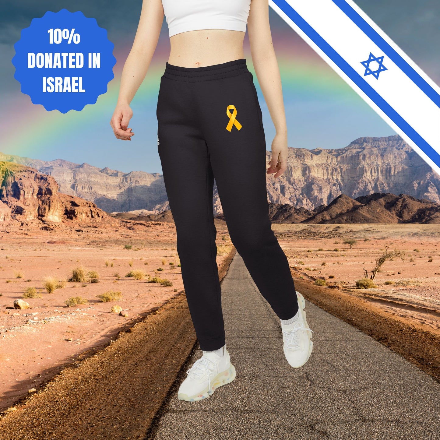 Yellow Ribbon Unisex Fleece Joggers Sports Pyjama Pants House Pants Sport Pants Athleisure Israel Israeli Hebrew Jewish Stand With Us