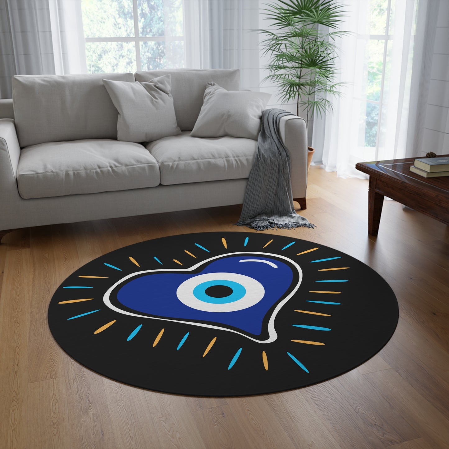 Ain Ha'ra Love Heart - Round Rug - Israeli Art Jewish Judaica Native - by Far Out Prints & Co.