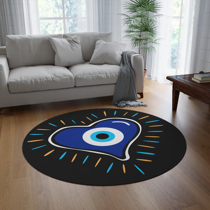 Ain Ha'ra Love Heart - Round Rug - Israeli Art Jewish Judaica Native - by Far Out Prints & Co.