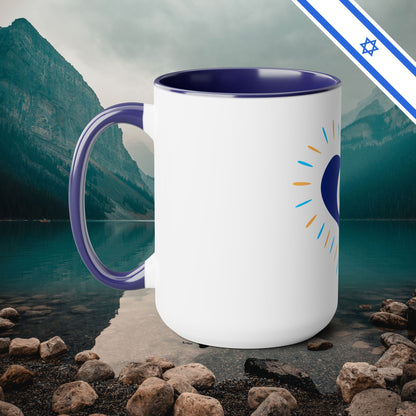 Evil Eye Heart Ain Ha'Ra - Two-Tone Coffee Mugs, 15oz - Cafe Lovers - Far Out Prints & Co.