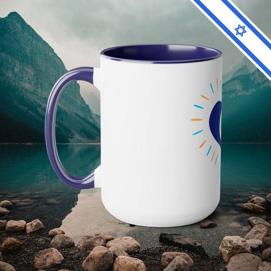 Evil Eye Heart Ain Ha'Ra - Two-Tone Coffee Mugs, 15oz - Cafe Lovers - Far Out Prints & Co.