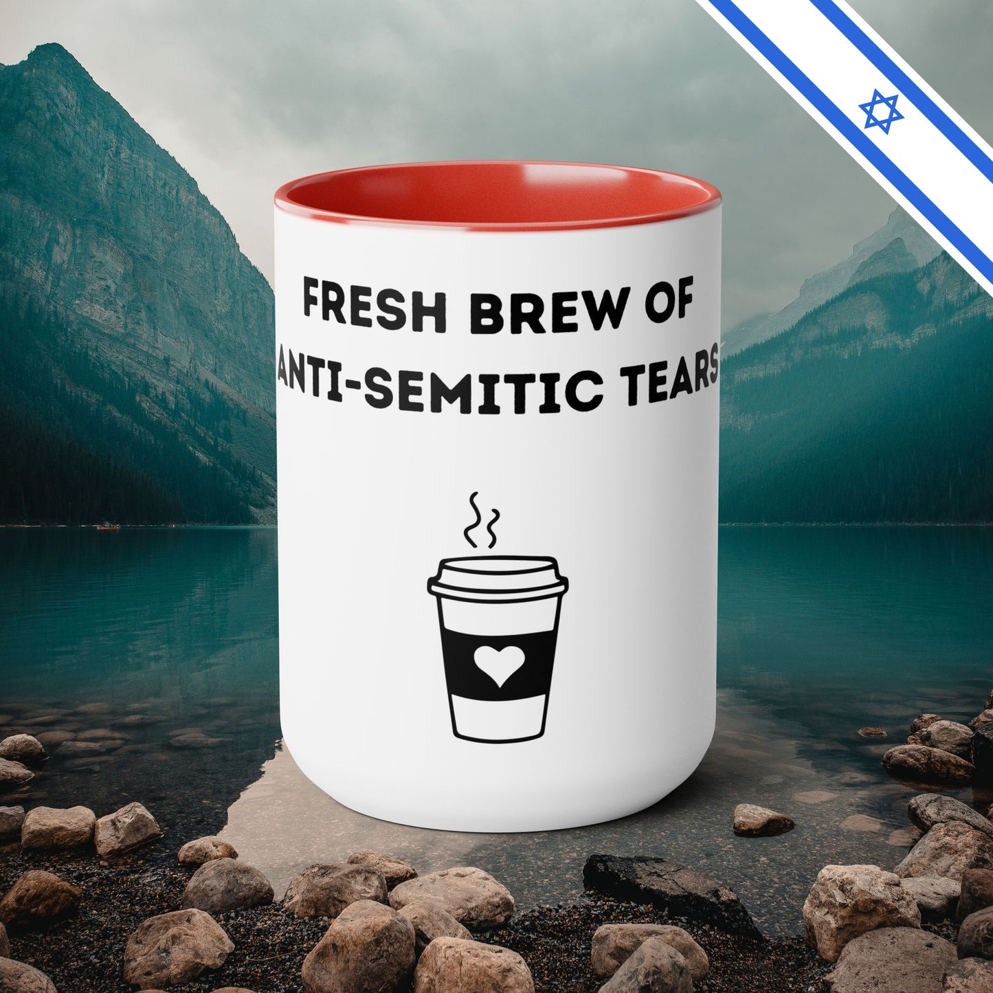 Fresh Brew of anti-Semitic Tears - Two-Tone Coffee Mugs, 15oz - Cafe Lovers - Far Out Prints & Co.