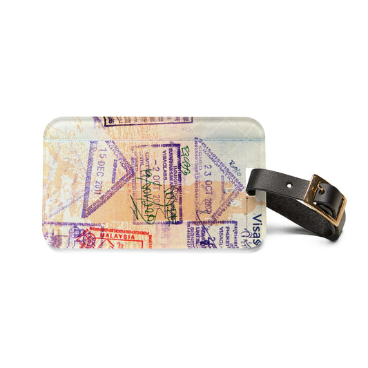 Visa Stamped Passport Travel | Premium Acrylic and Leather Luggage Tag | by Far Out Prints & Co