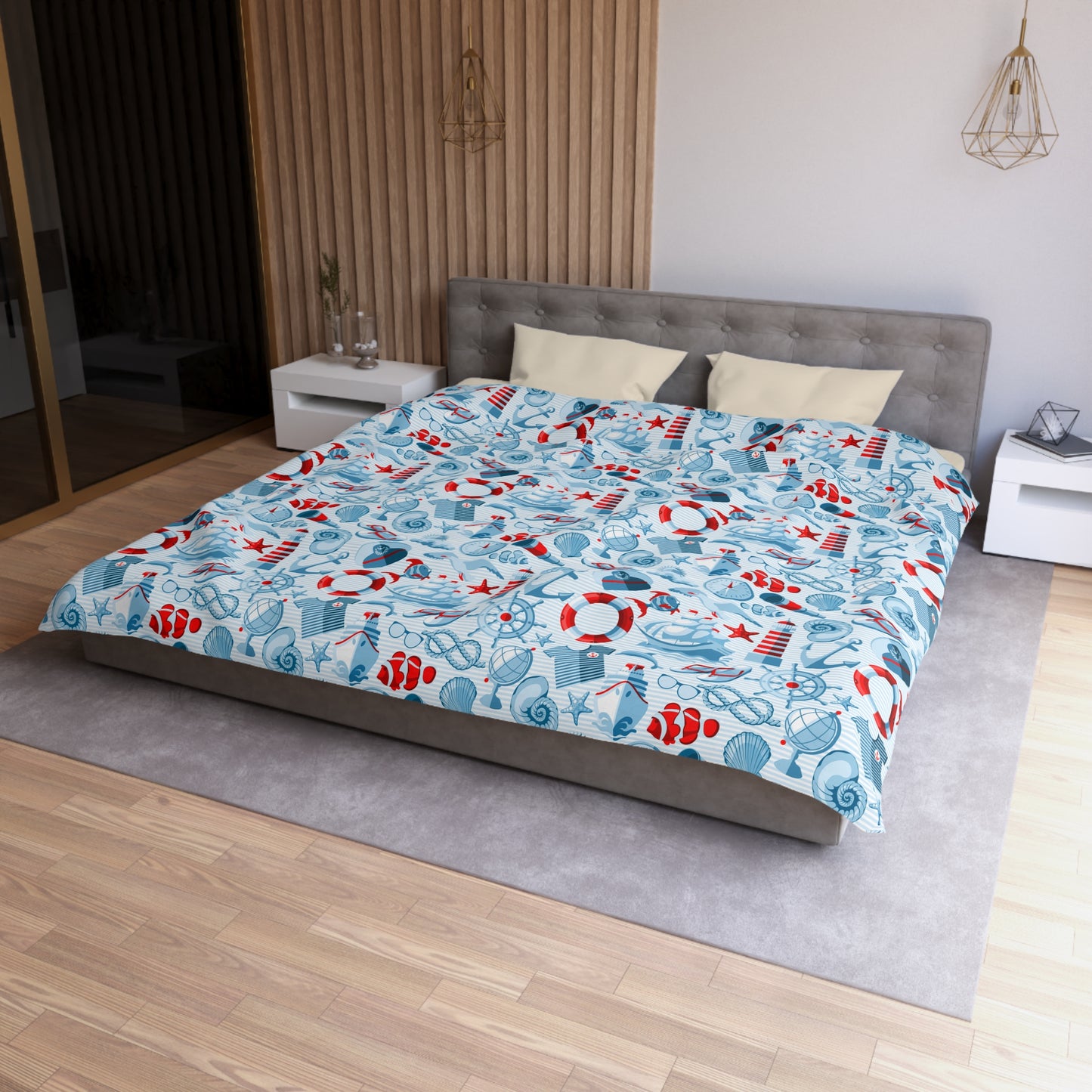 Duvet Cover Blanket for Him Her Gift Ocean Lover Present Orca Killer Whale Dolphin Pattern Navy Nautical Marine Life Sea Kids Adults Comfy